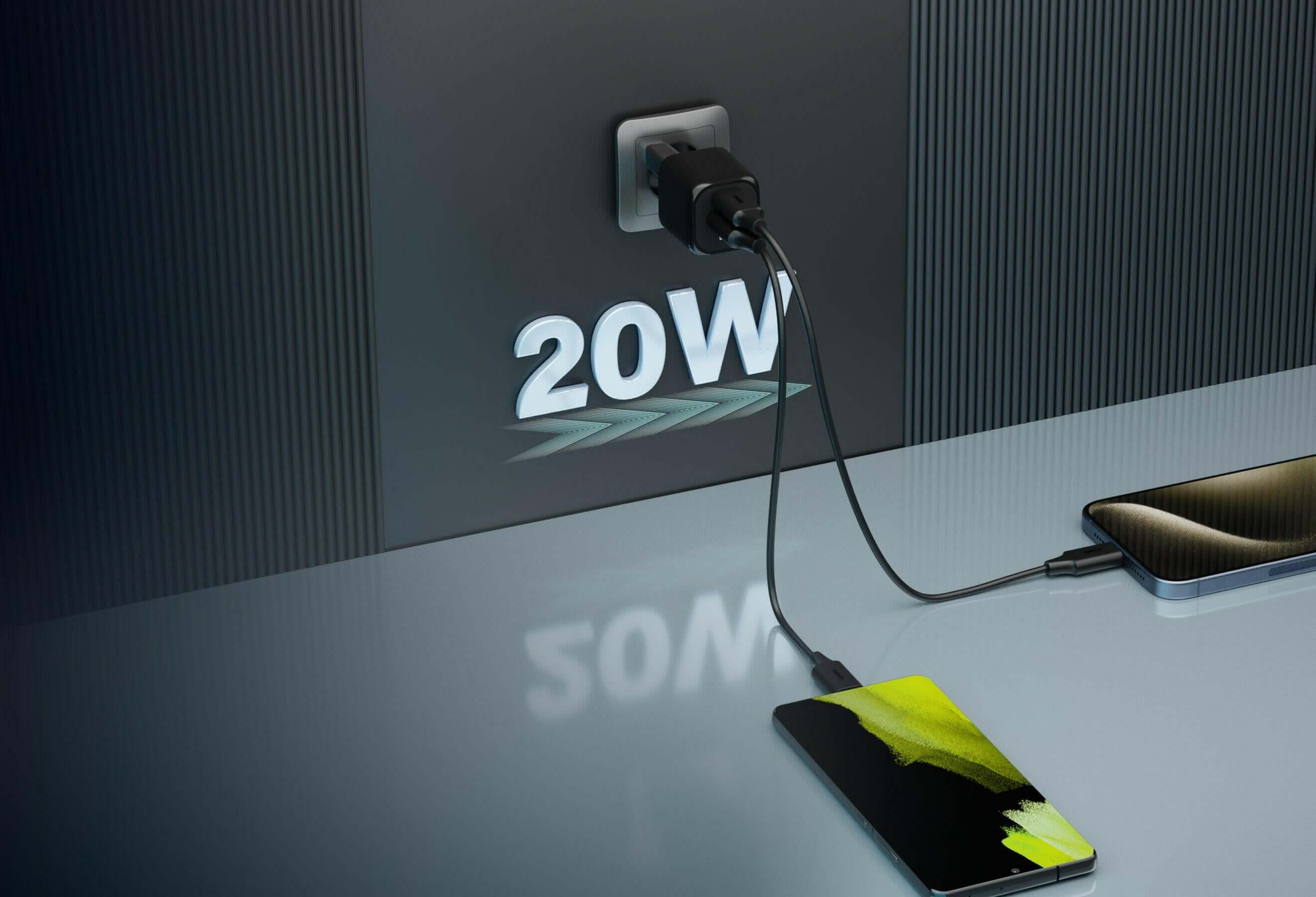 DEKO Ładowarka NANO 20W GaN Fast - 1x USB-C 1x USB-A Czarna (DC202PCABA) - Szybkie ładowanie 20W, dwa porty, dynamiczny czujnik temperatury. Idealna do iPhone, Samsung i innych urządzeń.