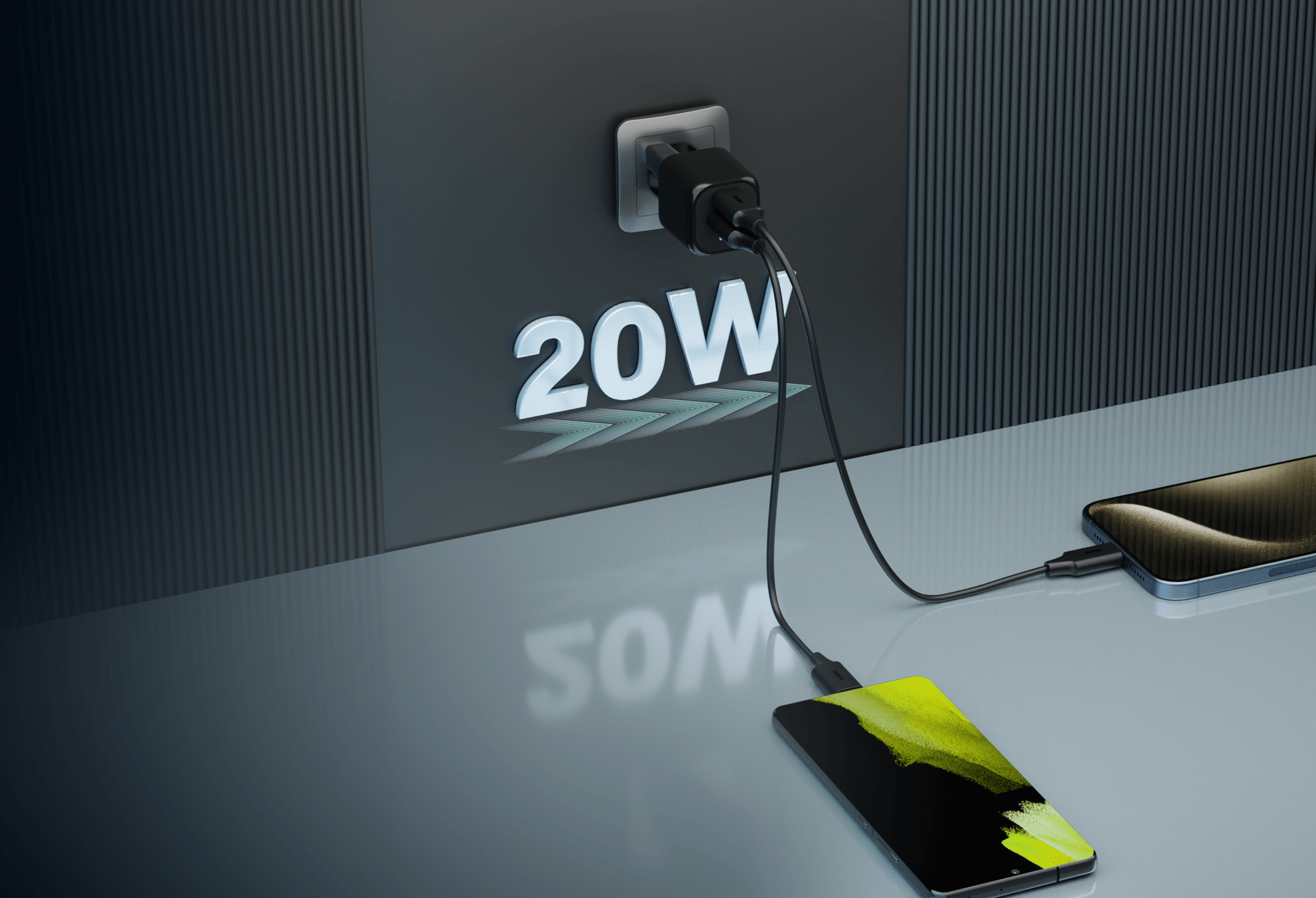 DEKO Ładowarka NANO 20W GaN Fast - 1x USB-C 1x USB-A Biała i Czarna (DC202PCAMA) - Kompaktowa ładowarka 2w1 NANO 20W z portami USB-C i USB-A, idealna do podróży. Szybkie i energooszczędne ładowanie dzięki technologii GaN.