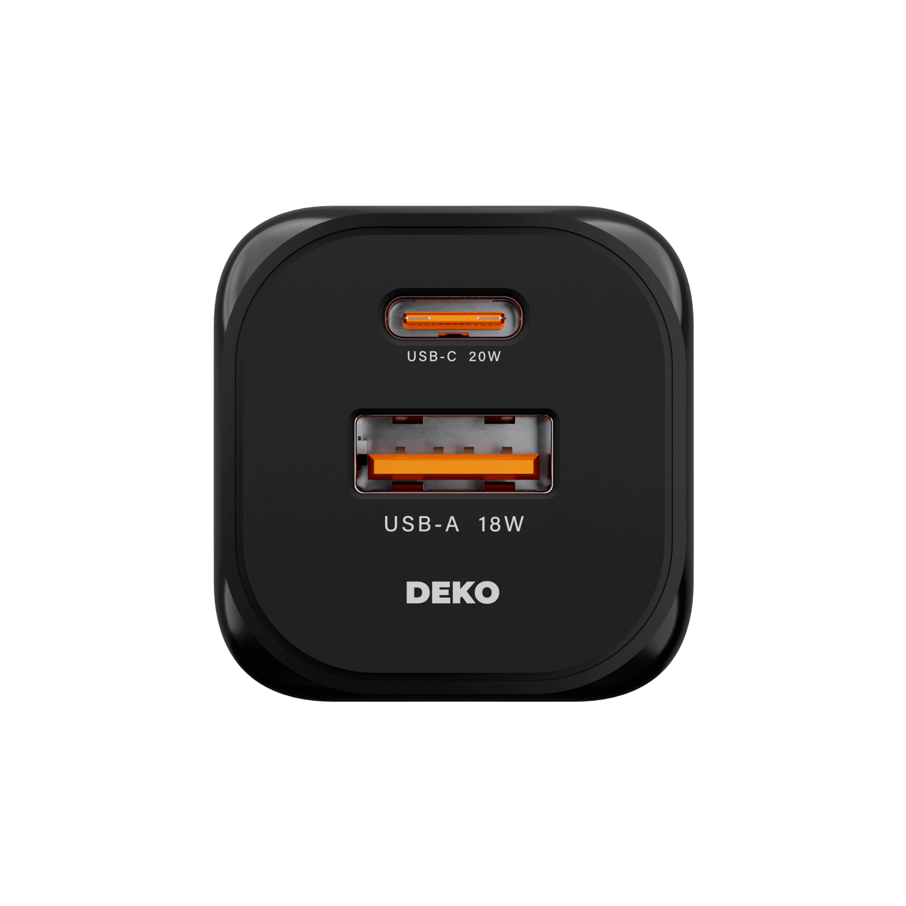 DEKO Ładowarka NANO 20W GaN Fast - 1x USB-C 1x USB-A Czarna (DC202PCABA) - Szybkie ładowanie 20W, dwa porty, dynamiczny czujnik temperatury. Idealna do iPhone, Samsung i innych urządzeń.