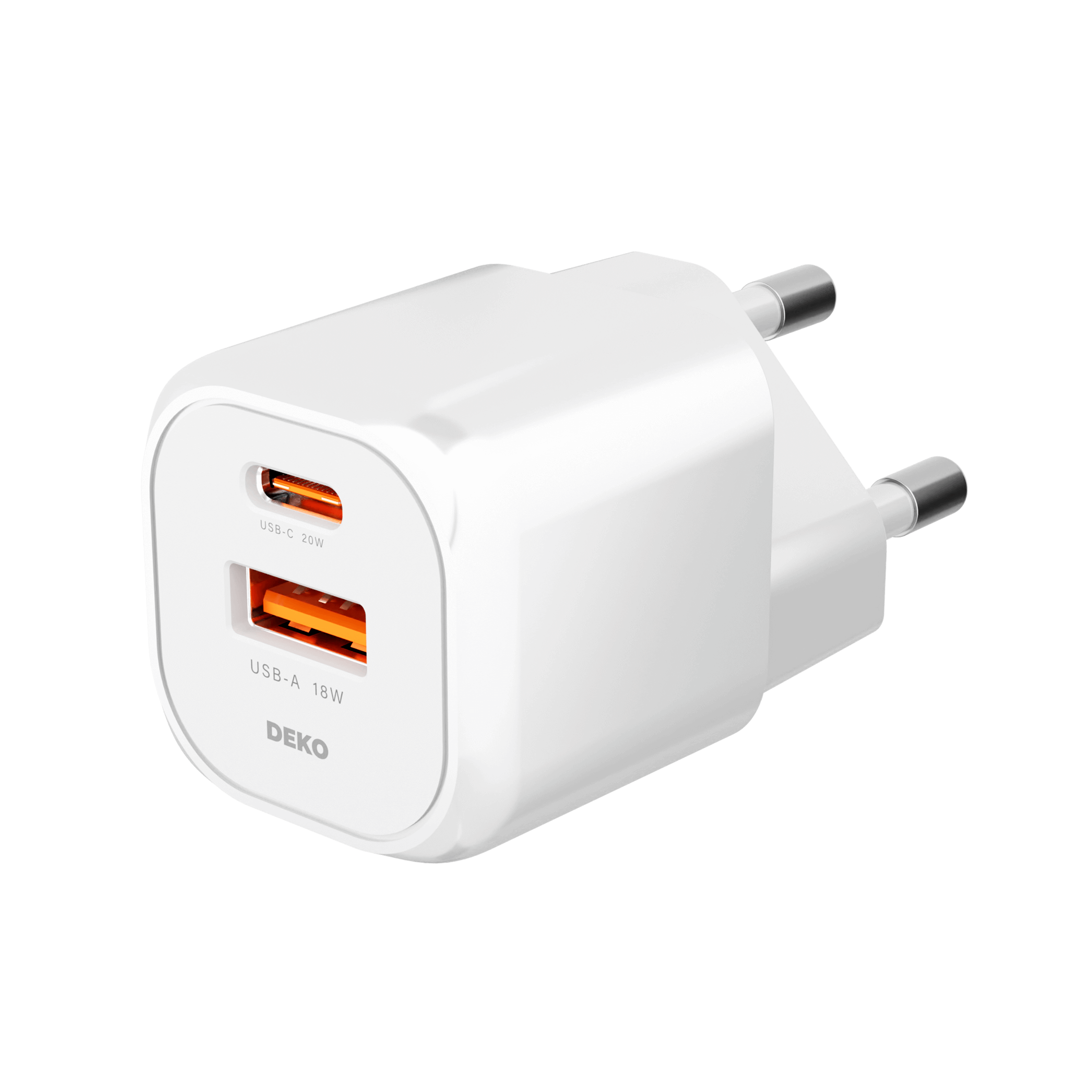 DEKO Ładowarka NANO 20W GaN Fast - 1x USB-C 1x USB-A Biała (DC202PCAWA) - Szybkie ładowanie 20W, porty USB-C i USB-A. Zabezpieczenie przed przegrzaniem. Idealna do iPhone i Samsung.