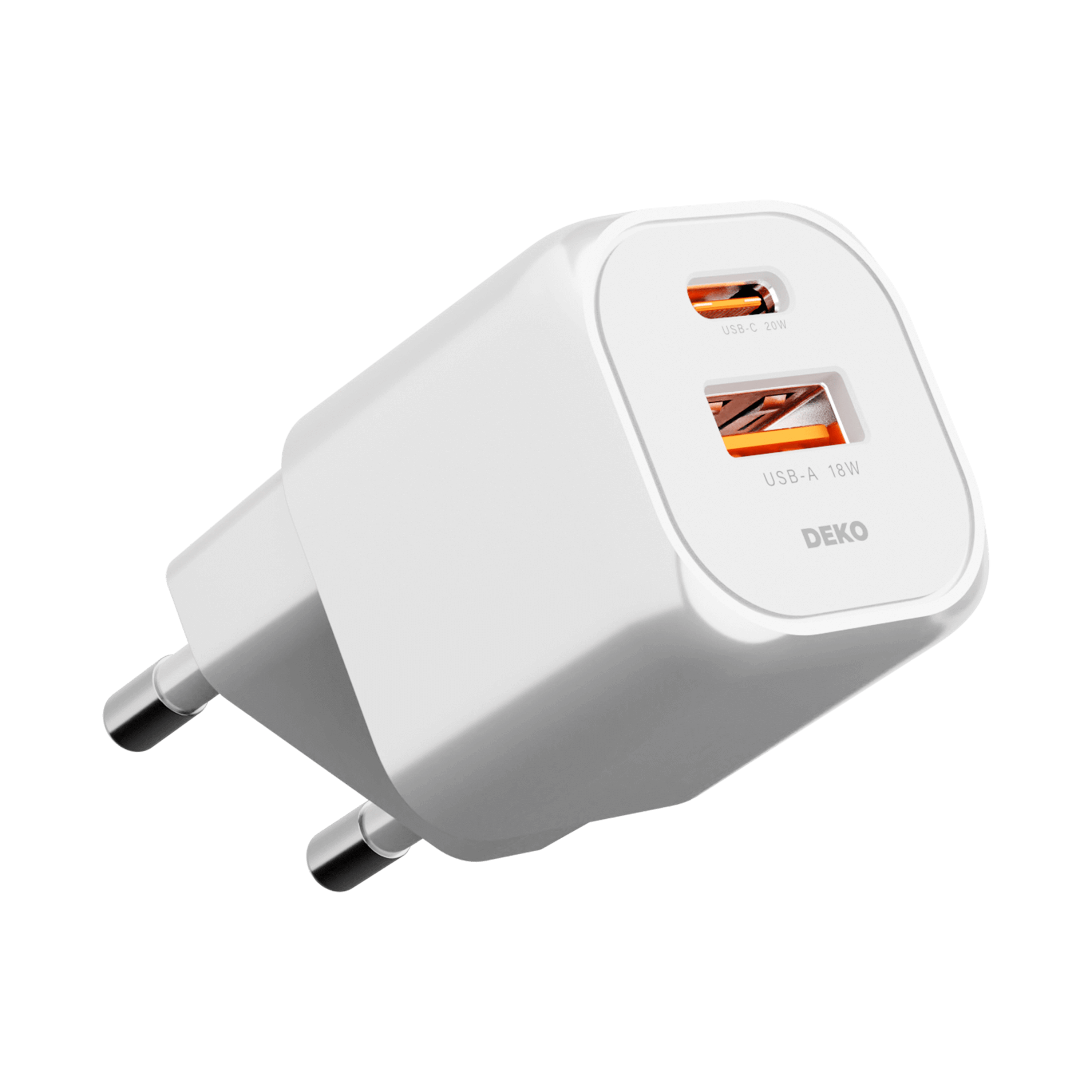 DEKO Ładowarka NANO 20W GaN Fast - 1x USB-C 1x USB-A Biała (DC202PCAWA) - Szybkie ładowanie 20W, porty USB-C i USB-A. Zabezpieczenie przed przegrzaniem. Idealna do iPhone i Samsung.