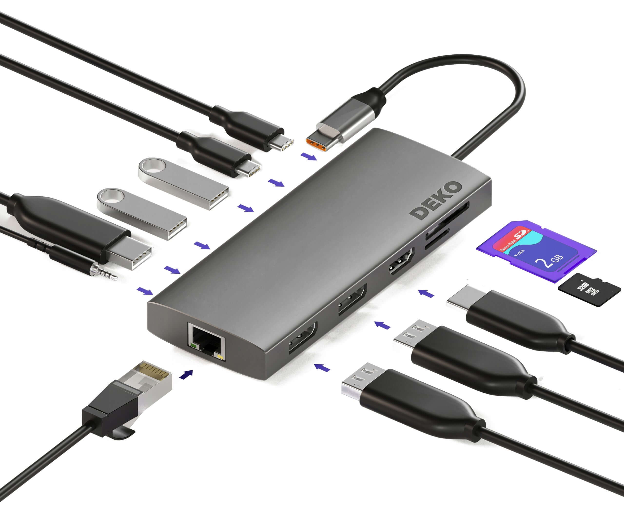 DEKO Hub PRO USB-C 12w1 (HC12XPA) - ✅Wszechstronność i uniwersalna kompatybilność – współpracuje z urządzeniami wyposażonymi w port USB-C, w tym laptopami, tabletami i smartfonami, oraz obsługuje Samsung DeX. ✅Obsługa 4K przez HDMI – wyjście HDMI o rozdzi