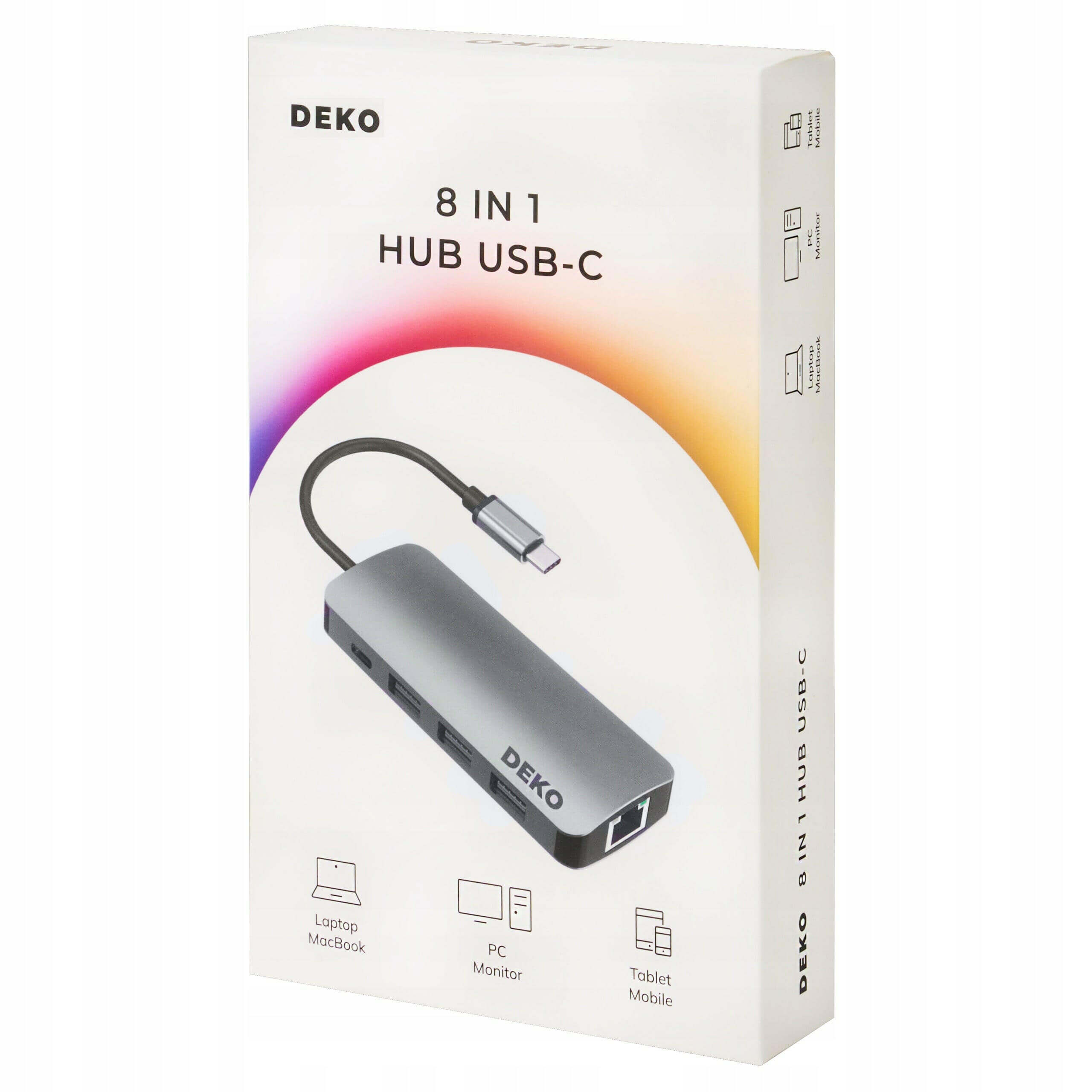 DEKO Hub BUSINESS USB-C 8w1 (HC8XBA) - Poznaj DEKO BUSINESS Hub USB-C 8w1 – zaawansowaną stację dokującą z 8 portami, w tym HDMI (4K@60Hz), USB-C Power Delivery (100W), 3x USB-A 3.1, LAN (RJ-45 1Gbps) oraz slotami na karty SD i Micro SD. Idealne połączeni