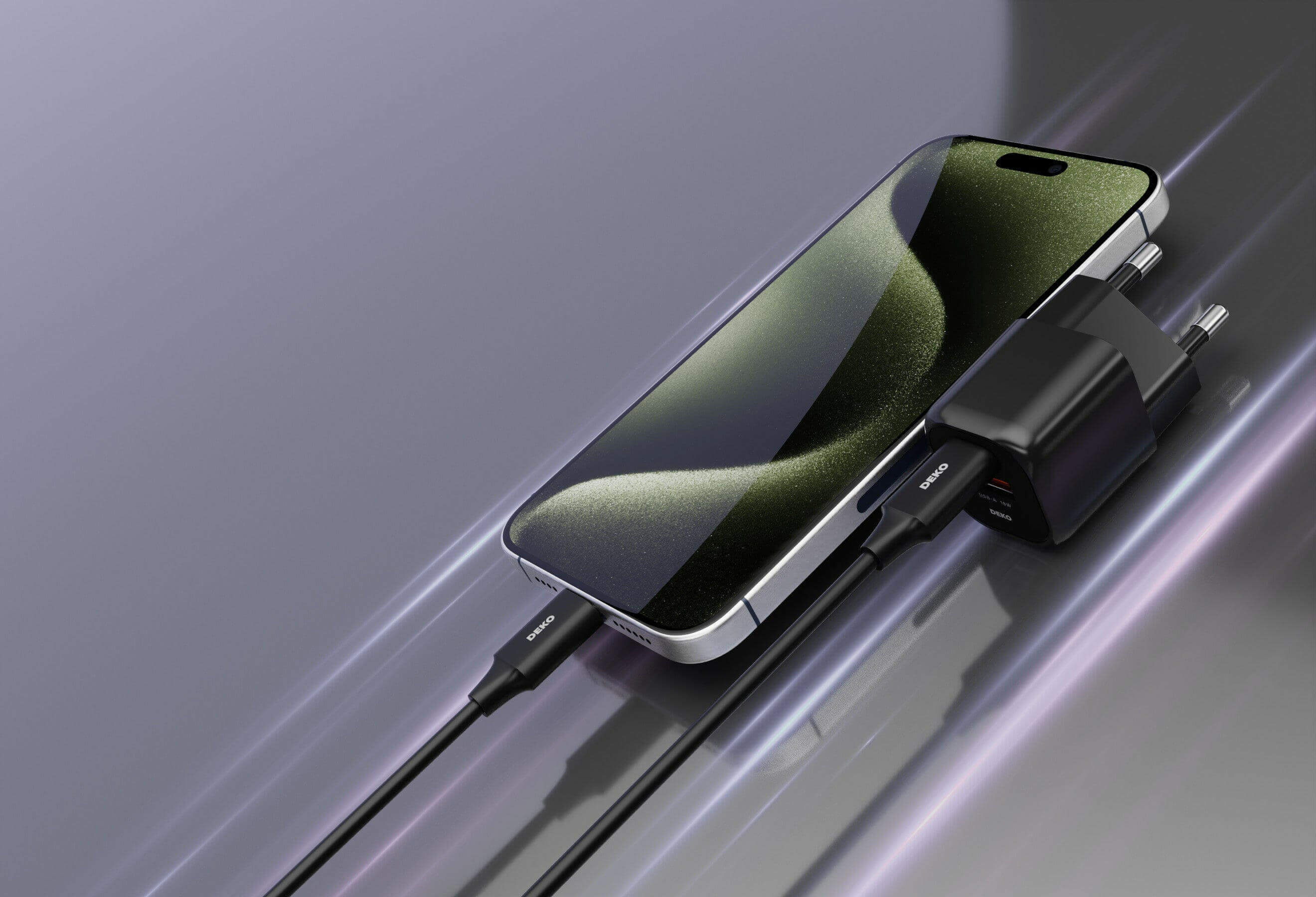 DEKO Ładowarka NANO 20W GaN Fast - 1x USB-C 1x USB-A Czarna (DC202PCABA) - Szybkie ładowanie 20W, dwa porty, dynamiczny czujnik temperatury. Idealna do iPhone, Samsung i innych urządzeń.