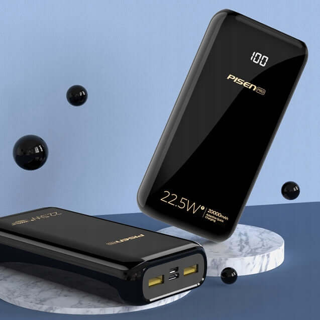SZYBKI-POWERBANK-PISEN-LED-20000-mah-22-5W-USB-C-MICRO-USB-PD-QC-CZARNY-Waga-produktu-z-opakowaniem-jednostkowym-0-23-kg.jpg - DEKO ELECTRONICS