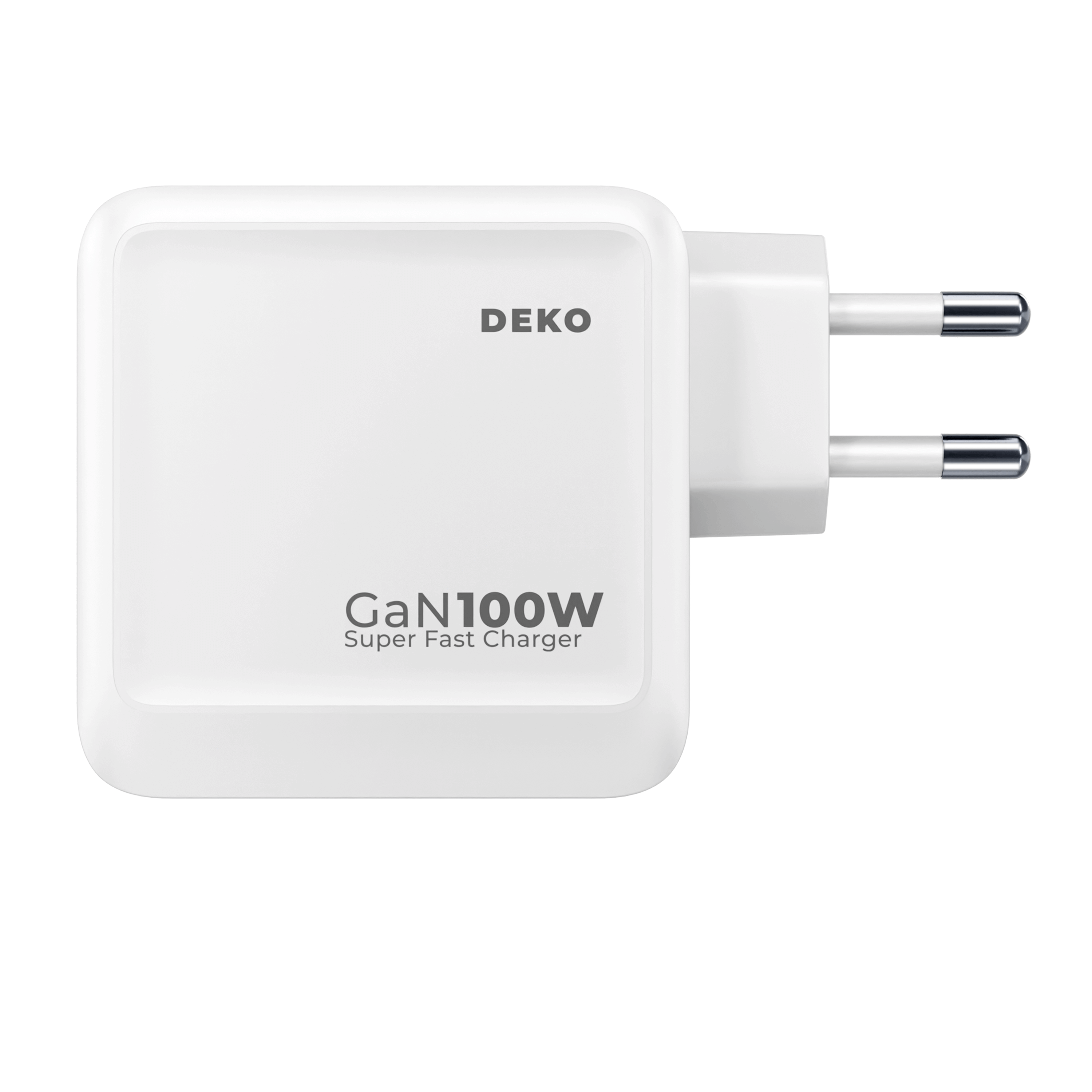 DEKO Ładowarka POWER 100W GaN Fast - 2x USB-C, 1x USB-A Biała (DC1003P2CAWA) - Ładuj jednocześnie laptop, tablet i telefon. Kompatybilna z MacBookami i Samsungami, oferuje moc do 100W na port USB-C.