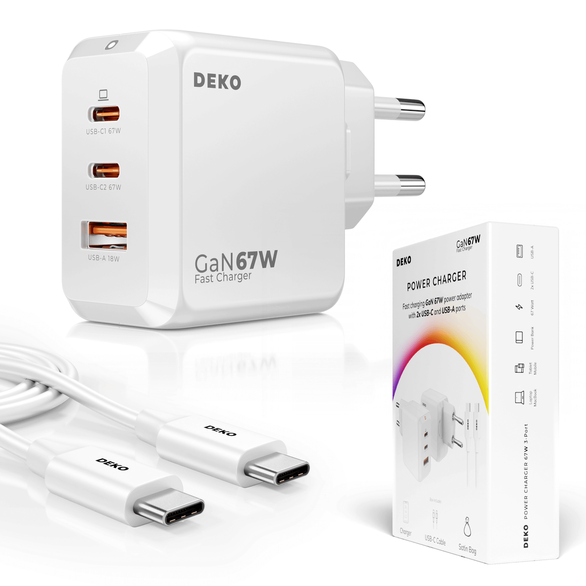 DEKO TRAVELER Charger 67W GaN Fast - 2x USB-C 1x USB-A (DC673P2CAWA)