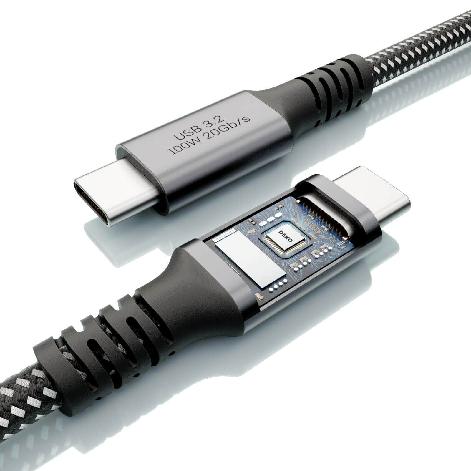 DEKO Kabel USB-C USB 3.2 (100W, 20 Gbps) - Kabel DEKO USB-C obsługuje szybkie ładowanie 100W dla urządzeń takich jak MacBook Pro/Air oraz Samsung Galaxy S24. Zapewnia prędkość transferu danych na poziomie 2500 MB/s (20 Gbps) oraz wyjście wideo 4K UHD przy