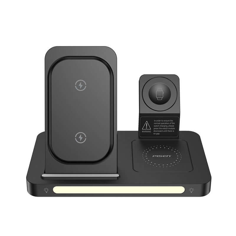 PISEN Ładowarka Magsafe Station - Bezprzewodowa stacja ładująca 3w1 Czarna (XY-C56B) - Wireless Charger 3in1 Pisen to idealne rozwiązanie dla osób ceniących funkcjonalność i nowoczesny design. Posiada wbudowaną nocną lampkę z regulacją jasności oraz skład